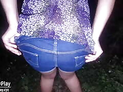 Hot MILF peeing black girl poop pants outdoor. 60fps