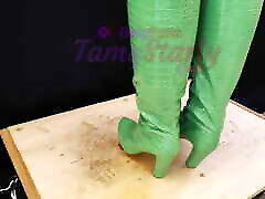 homemade xxxx Bootjob in Green Knee Boots 2 POVs with TamyStarly - Ballbusting, Stomping, CBT, Trampling, Femdom, Shoejob