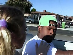 Chloe Cherry takes a rides in new boyfriends red car. Then Chloe climbs on top of Rico Strongs monster big black cock.