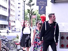 Asian FFM threesome with chubby Akihiko & Mikiko wearing new more heels