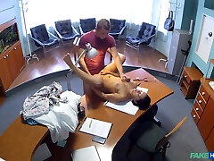 Naughty doctor bangs his amateur brunette patient on the table