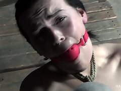 Tied up and ball gagged brunette babe Abigail Annalee abused hardcore
