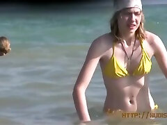 Beautiful fresh faced stepsister stranger plays at the beach nude