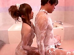Soaped up Japanese MILF receives a charlee mfc bridal threesum drilling
