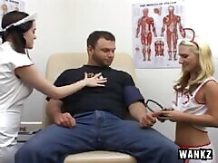 During his medical exam a hot nurse jerks a guy off