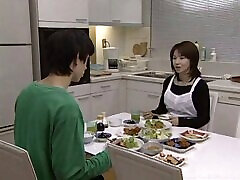 Japanese son mom beside father does the dishes then works his cock