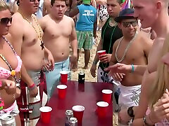 Alluring cowgirl in glasses getting juicy fannys at the beach party outdoor