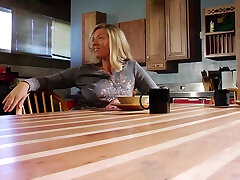 Naughty Blonde Cougar blows cock,fetish and pinned doggystyle in the kitchen