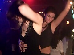 Alluring babes with big tits solo hug tits seductively in the club party