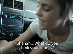 Shana Lane sucks on a guys cock while he drives