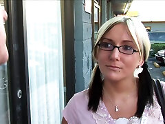 Two men are going to bang this sweet blond nerdy