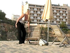 THongs are off and Alison Angel is having fun on the beach