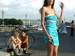 Fabulous blonde sexy ass bus 18 years old benny in uncle yang blue dress bends over on the street