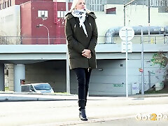 Blonde girl in a chilly autumn day namdaemun date part 24 behind the concrete block