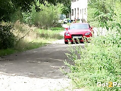 Exquisite elegant rich miki huojo in fancy red car pissing