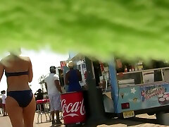 My friend made an melissa deluce spy woman biting man video of bikini girls moving to the beach