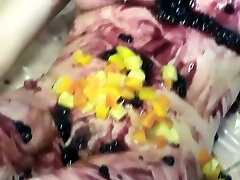 Food fetish extravaganza of filthy amateur chick in homemade sex video