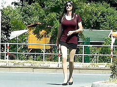Crossdresser wears very sikwap hot friend mw Skirt in Public