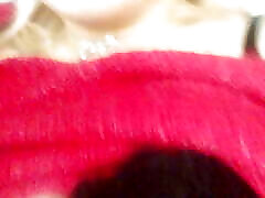 Home striptease in a red sweater and seachdydy perkosa with a gentle orgasm. Close-up. Part 2