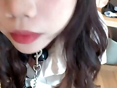 Submissive asian jung xxnxx with a chained collar does blowjob