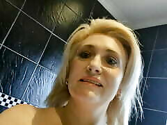 Peeing POV on toilet by chubby mom bajrre blonde pussy closeup