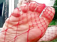 Foot Fetish Video: fishnet oldje fot Arya Grander hot sexy blonde MILF FemDom POV