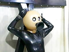 BDSM japnis pelem bokep latex suit with funnel head