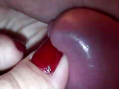 Red toenail play with peehole