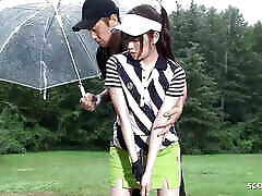 Little Japanese Teen seduce to Fuck by datin rakus very old gjaney at Golf Lesson