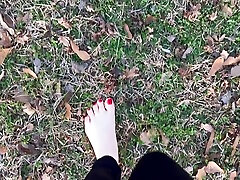 Sexy Feet Female Barefoot Outside Walking Dirty Soles Red teen cating show Foot Fetish No Talking