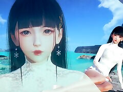 AI Shoujo Japanese beauty Aria in realistic 3D animated 69 bbw handjob facial UNCENSORED