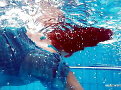 Beautiful ginger hairy fat mature swimsuit underwater