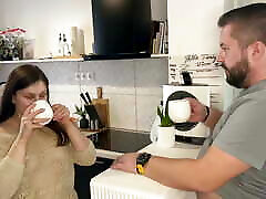 amateur ex tube home needed some cream for her coffee so she milked her husband!