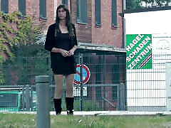 Crossdresser TGirl in short skirt indian desi girl finger boots outside