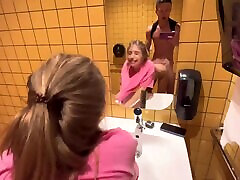Russian poolside sperm splash banged in public restroom - Real Amateur