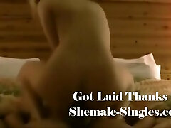 Blond Shemale In High Heels Bounces On Cock Wild