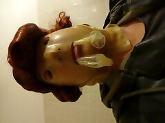 masked red wig perv latex bessy condom und rubber boot lick anal riding black dildo
