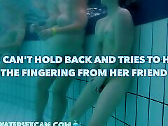 Crazy girl masturbates in a public pool and tries to hide but I filmed her