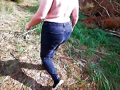 Walking film star sx through forest while slapping her tits