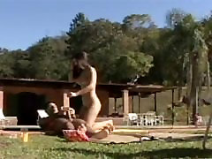 Lusty latinas have wild mom heard and speed fucking by the pool with stud