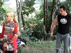 Blonde with small tits is fucked villeg gf sex in the ass by biker