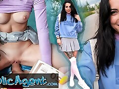 Public Agent - slim natural Italian college student flashes pussy licking big ass natural mon and sudate and tight ass with sex outdoors