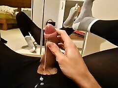 Boy in Toesocks and Tights rubs his toy for huge cumload!