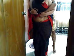 Asian hot saree and bra wearing 35 year old BBW aunty tied film sex apollo hands to the door & fucked by neighbor - Huge cum Inside