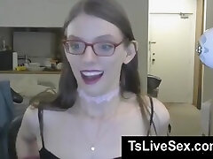 Pale Skin Shemale Jerks And Cum On Her Belly