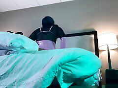 TS in Chastity Fucked Reverse Cowgirl Raw