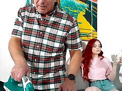 Hot roshini force redhead sucking n swallowing cum from grandpa
