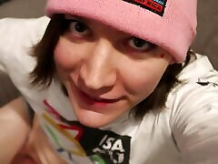 Cute Skater Femboy Jerks male fuckig and eats her own cum