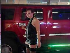 exhib in limousine in front of voyeurs for the www xxl porn star com fair