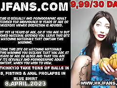 Sexy Hotkinkyjo take tons of balls in her ass, long foxx & anal prolapse in blue shirt